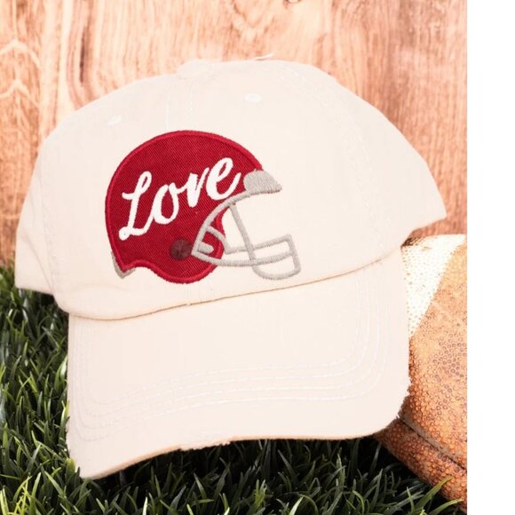 One Blessed Nana Accessories - NWT BOUTIQUE   STONE COLOR HAT w/CRIMSON HELMET For the LOVE of FOOTBALL